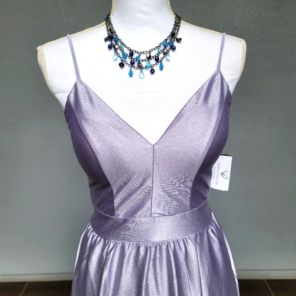 Glitter Lavender Satin Gown ✦ A‑Line High Slit Formal Prom Dress Pocket Sz 3 NWT - Picture 4 of 16